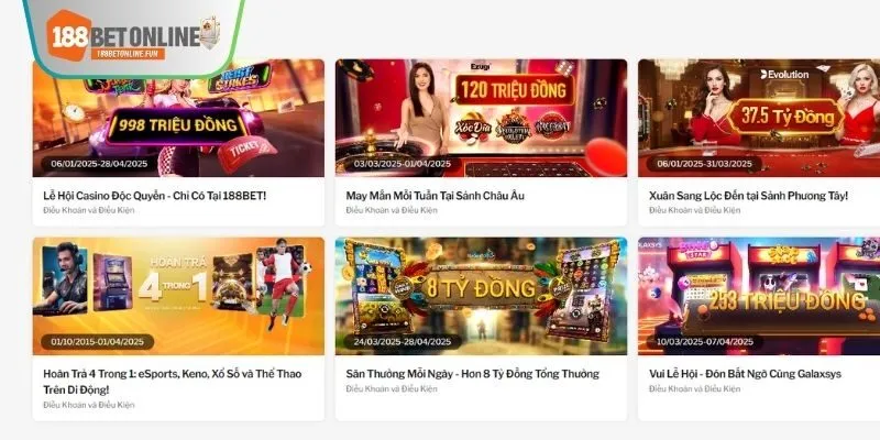 Khuyến mãi 188BET tập hợp list sự kiện giá trị cực hời 